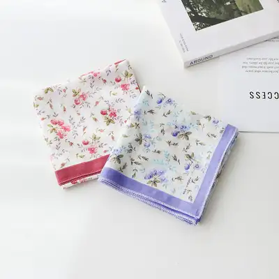 Gauze Cotton Handkerchief & Neck Scarf (Flower Line) Domestic Linen Handkerchief Women's Hiking