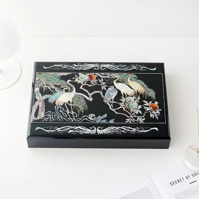 Premium Mother-of-Pearl Lacquerware Document Box with Pine and Crane Pattern 03
