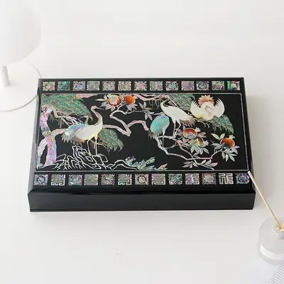 Premium Mother-of-Pearl Lacquerware Single Panel Mother-of-Pearl Box Document Case Cranes and Pine 02