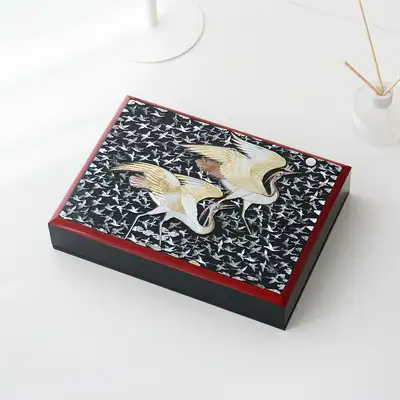 Premium Mother-of-Pearl Lacquerware Inlay Document Box with Crane Pattern