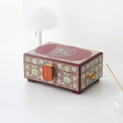 Mother-of-Pearl Lacquerware Floral and Scrollwork Longevity Bongchae Box with Red Lacquer Finish, 26cm