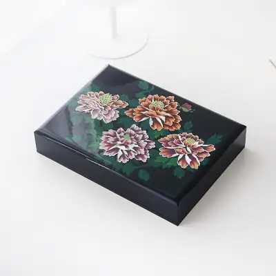 Premium Inlaid Mother-of-Pearl Lacquered Document Box with Peony Floral Design