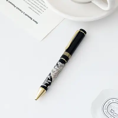 Nacre Lacquerware Grid Tiger Abalone Ballpoint Pen Black (Lower Abalone Inlay)
