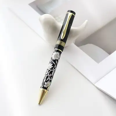 Nakseon Lacquerware Grid Flower Arabesque Mother-of-Pearl Ballpoint Pen Black (Lower Mother-of-Pearl Finish)