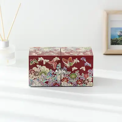 Premium Mother-of-Pearl Lacquerware Butterfly and Chrysanthemum Double Hinged Large Secret Jewelry Box
