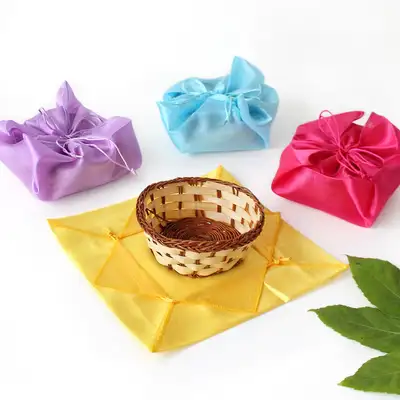 Rice Cake Basket and Cloth Wrapper Set Two-Tone Round S