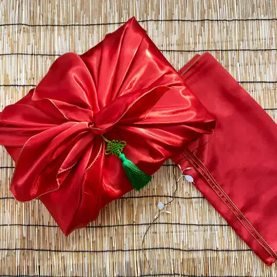 L.107cm Satin Wrapping Cloth Red - Holiday Gift Wrap Traditional Korean Cloth Wrap for Korean Sweets and Rice Cakes