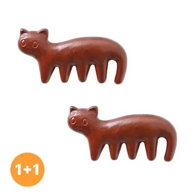 1+1 Wood Cat Gua Sha (Natural Wood Hand Acupressure Tool Scalp Foot Massage Stick Portable Meridian Massage Stick Health Gift)