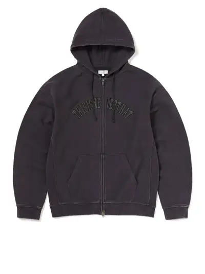 Applique Zip Up Hoodie Damaged Black