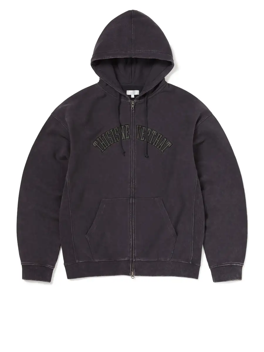 Applique Zip Up Hoodie Damaged Black