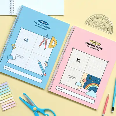 [3-Book Set] Elementary Math Solution Notebook - Indigo Kids School Life (4-Section Grid Spring Binding)