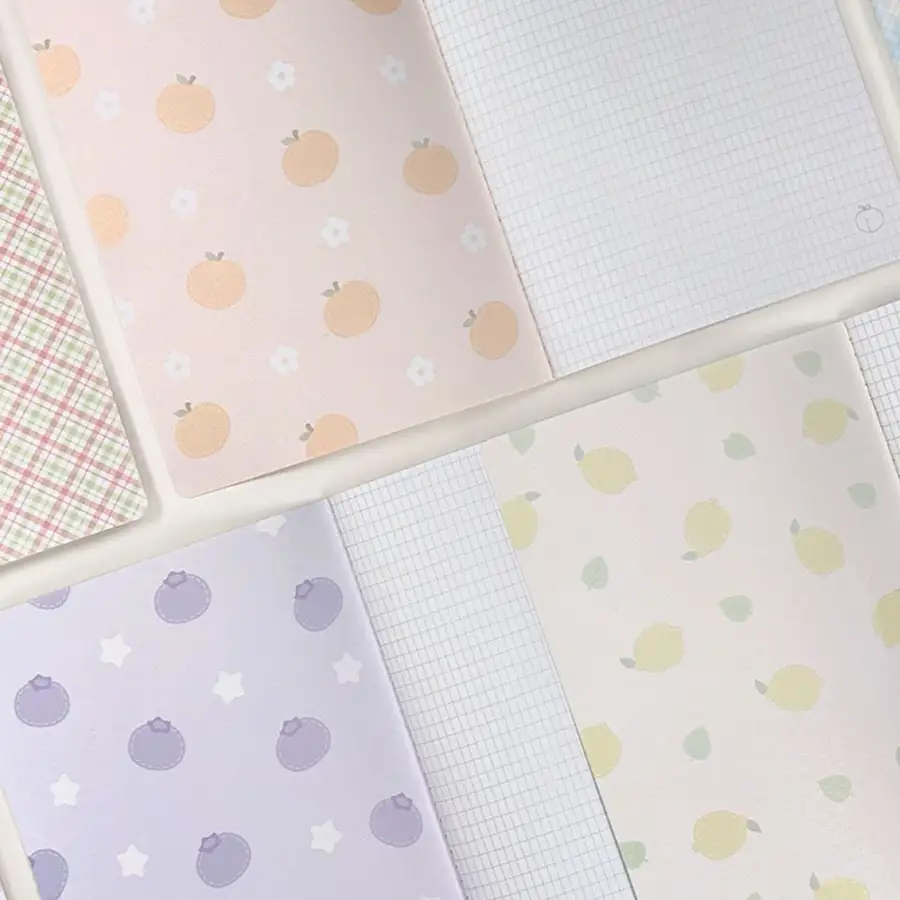 [4-Book Set] Check and Fruits Stitch Notebook A5 — 2