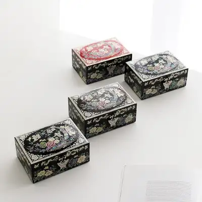 螺鈿漆器 韓國文化之美 (朗齋)螺鈿漆器彩色玫瑰色貝殼寶石盒 14公分