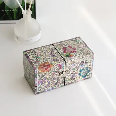 螺鈿漆器 韓國文化的美 彩繪花蝴蝶雙合螺鈿珠寶盒 檢(長泰福文化財功能人作品)