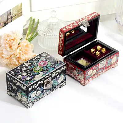 螺鈿漆器コリア 花蝶 ミニ貝殻ジュエリーボックス 15cm(金英万作品)