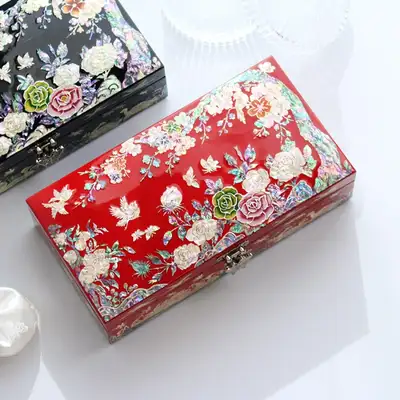螺鈿漆器コリア 韓国ギフト 梅桜 貝殻ジュエリーボックス 23cm(1段)