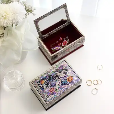 螺鈿漆器コリア 華麗な韓国伝統技法 花 多用途貝殻箱(キム・ヨンマン作品)
