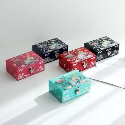 螺鈿漆器 韓國文化之美 牡丹花螺鈿珠寶盒 14.5公分