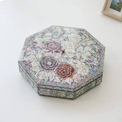 螺鈿漆器 韓國 韓國文化的美麗 螺鈿漆器 貝殼 八角 彩色牡丹紋樣 栓子 四折板