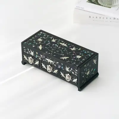 螺鈿漆器 韓國文化之美 螺鈿漆器唐草蝴蝶 三層抽屜貝殼珠寶盒 23公分