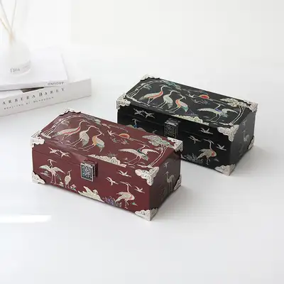 螺鈿漆器 コリア 韓国文化の美しさを込めた螺鈿漆器 彩色松鶴 装飾 貝殻ジュエリーボックス 24センチ