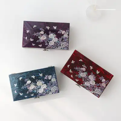 螺鈿漆器 韓國文化之美 韓紙螺鈿漆器 蝴蝶牡丹 1層珠寶盒(大) 23公分