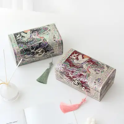 螺鈿漆器 韓國文化 美麗 螺鈿漆器 彩色月學 滾圓 貝殼珍寶盒 24公分