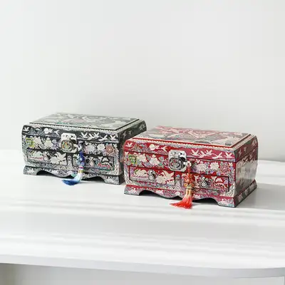 Najeon Lacquerware Korea - Crane and Pine Shell Inlay Extra-Large Drawer Jewel Box by Langjae