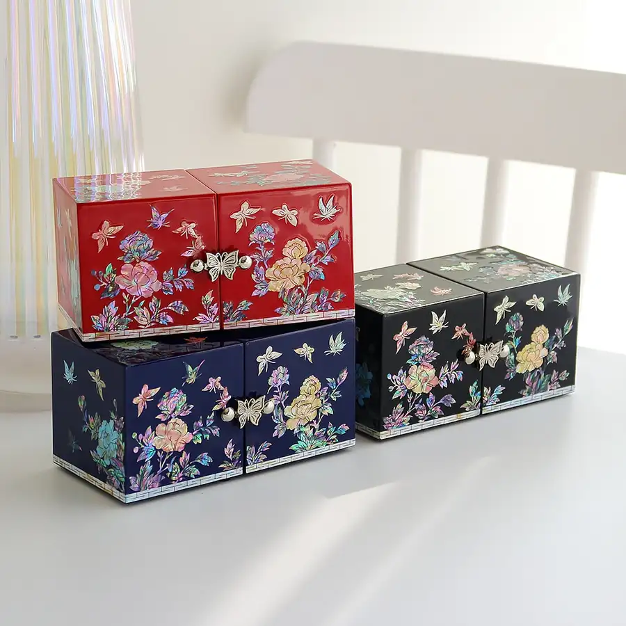 螺鈿漆器 韓國文化之美 螺鈿漆器彩色牡丹花迷你雙合珍寶盒 — 3