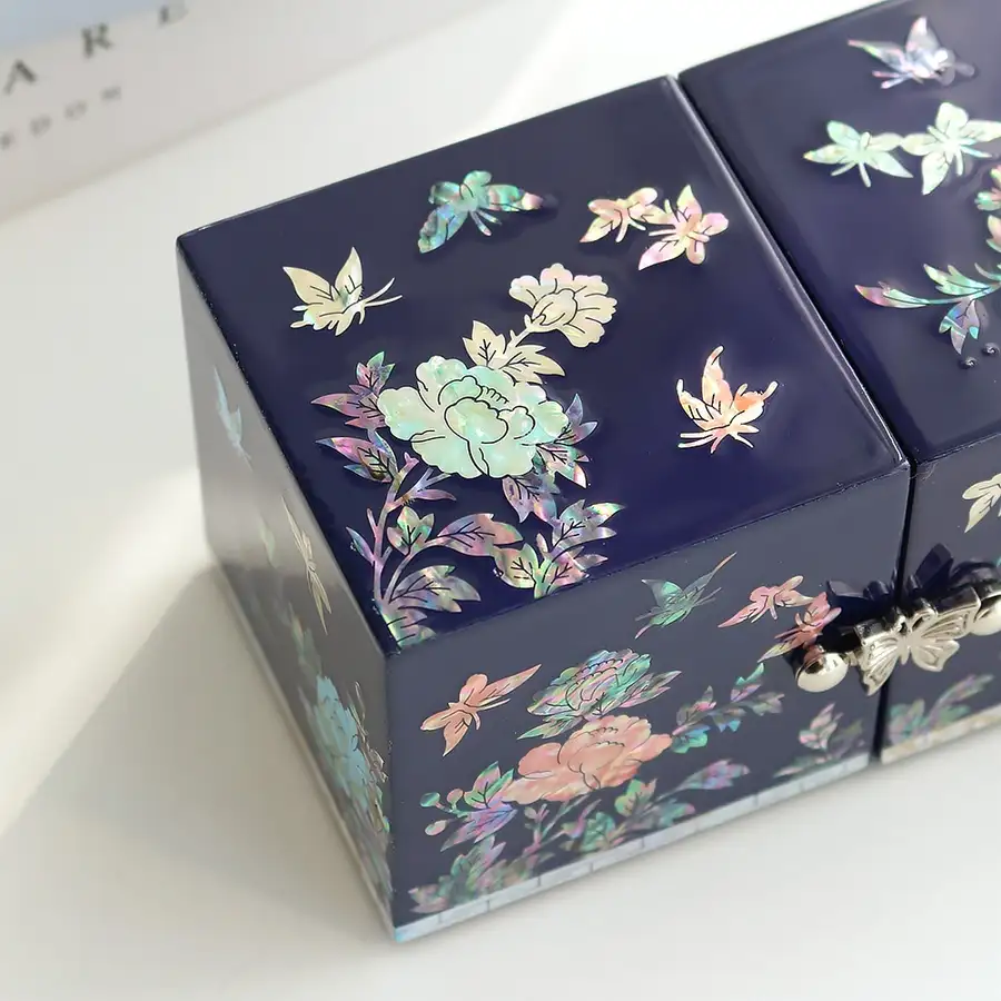 螺鈿漆器 韓國文化之美 螺鈿漆器彩色牡丹花迷你雙合珍寶盒 — 4