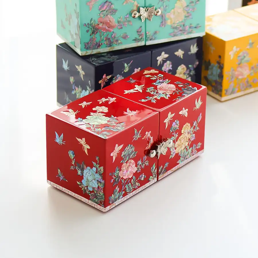 螺鈿漆器 韓國文化之美 螺鈿漆器彩色牡丹花迷你雙合珍寶盒 — 5