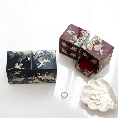 ナジョンチルギ コリア 韓国伝統工芸品 松鶴 ミニ双合 螺鈿宝石箱