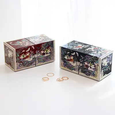 螺鈿漆器コリア 韓国伝統工芸品 鴛鴦ミニ双合貝殻ジュエリーボックス