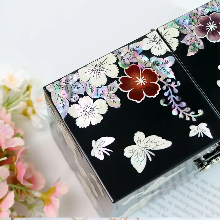 螺鈿漆器 Korea 韓國傳統工藝 花蝴蝶 迷你 雙合 螺鈿寶石盒 — 2