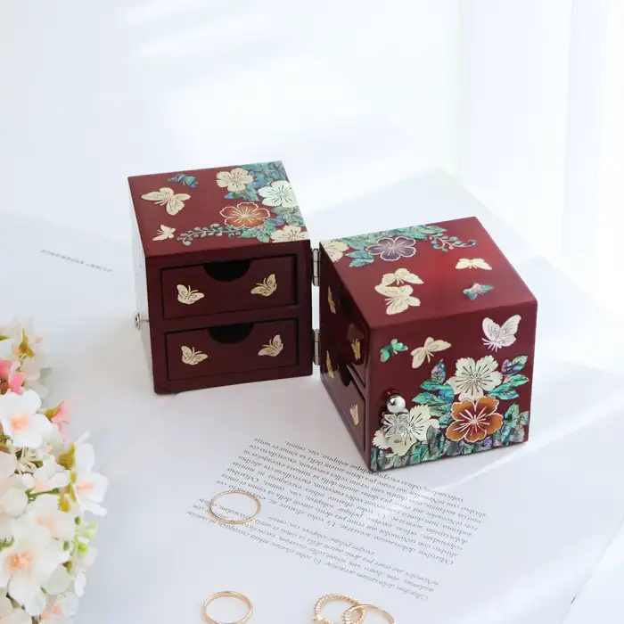 螺鈿漆器 Korea 韓國傳統工藝 花蝴蝶 迷你 雙合 螺鈿寶石盒 — 4