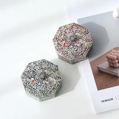 Nacre Lacquerware Korea Plum Blossom Knob Octagonal Mother-of-Pearl Box (9cm)