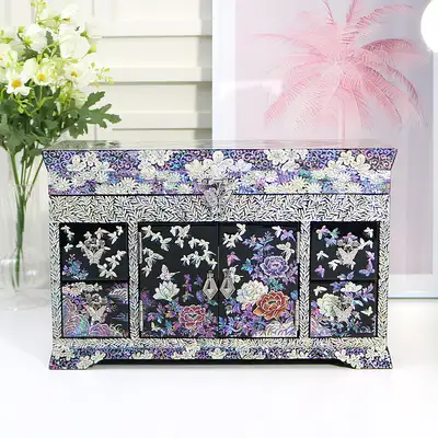 Najeon Chilgi Korea Traditional Beauty Peony Double-Door Drawer-Type Mother-of-Pearl Jewelry Box