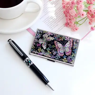 Mother-of-Pearl Business Card Case N + Gift Pen Set (2-Piece Set) - Ideal Group Gift for International Buyers