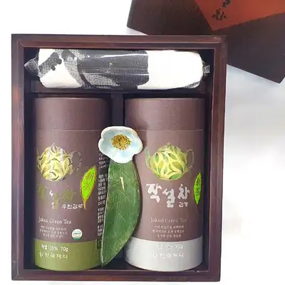 Premium Tea Set No. 1 (Ujeon Gamro + Gamnung) - Handcrafted Green Tea in Pine Wood Gift Box