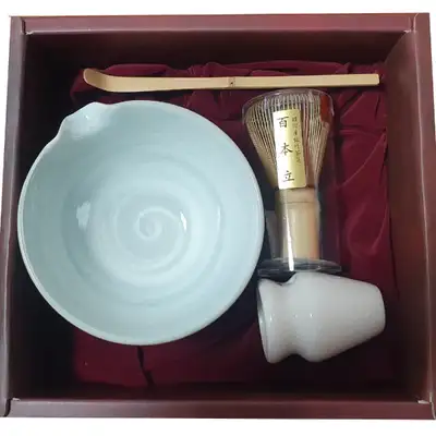 Domestic Matcha Tea Set Buncheong Inlay 4-Piece Spout Pourer Tea Bowl Whisk Whisk Holder