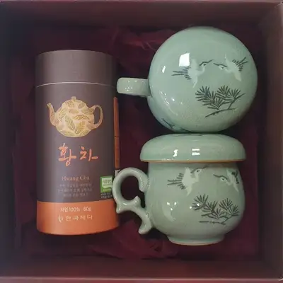 黄茶（発酵茶）夫婦茶器セット-青磁