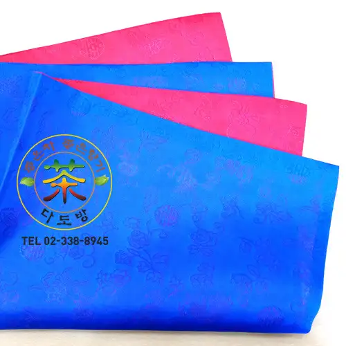 Premium Blue and Red Hemp Large Tea Table Cloth for Tea Ceremony Education