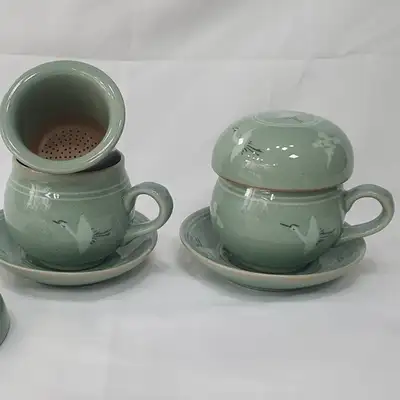 Traditional Celadon Inlay Single-Serve Tea Set 2-Pack – Couple's Tea Cup Premium Gift Set for Special Occasions
