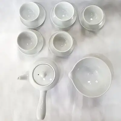 Premium Porcelain 5-Person Tea Set with Teacup Saucers Green Tea Ceremony Gift Set
