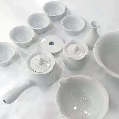 Premium White Porcelain Lotus 5-Person Tea Set Full Set Green Tea Tea Ware Set
