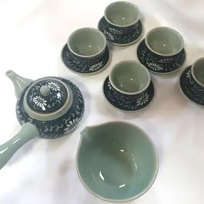 Celadon Arabesque Pattern 5-Person Tea Set Tea Ceremony Gift Set