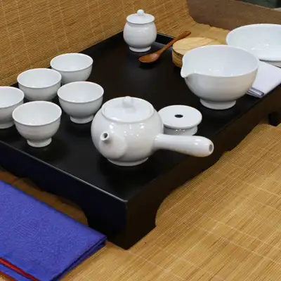 Tea Ceremony Educational Tea Set - Premium White Porcelain 5-Person Tableware Set for Classroom Instruction