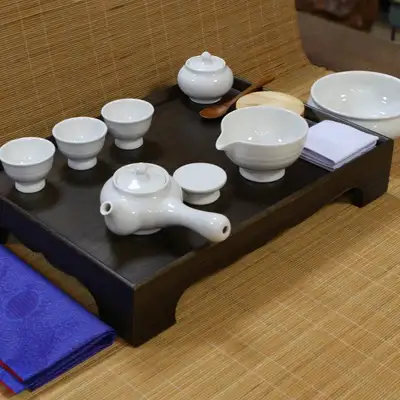 Children's Tea Ceremony Class Antique Tea Table White Porcelain 3-Person Full Tea Set Educational Tea Set