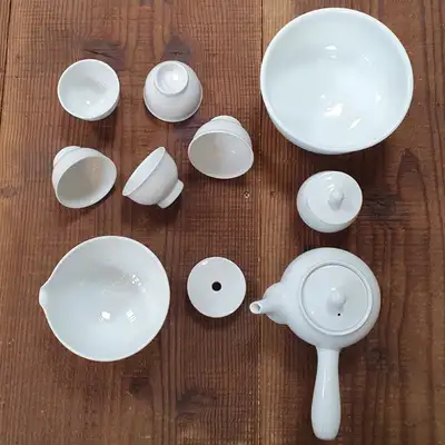 Premium White Porcelain Plain 5-Person Green Tea Set - Complete Set