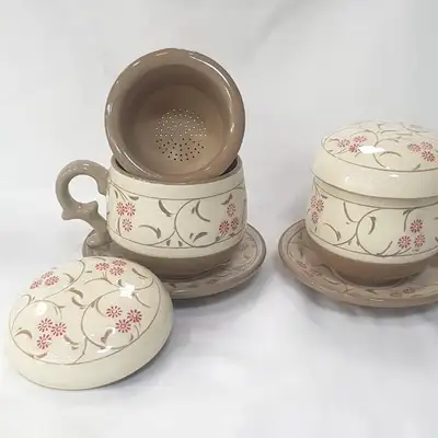 Chrysanthemum Pattern Couple Teacup Set - 2 Individual Teacups